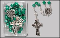 Glass Imitation Green Marble St.Patrick Rosary  (60715)