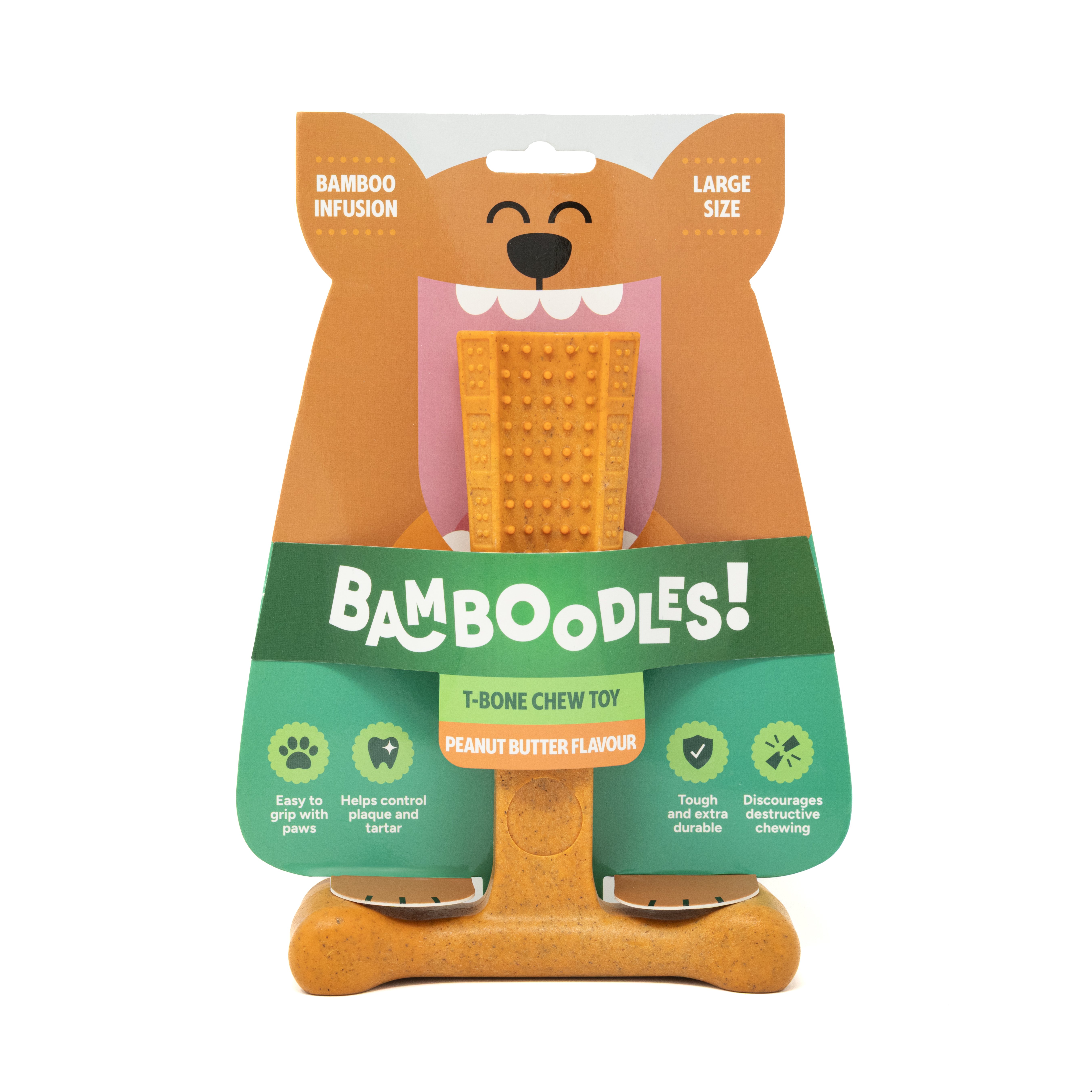 Bamboodles Dog T-Bone Chew Toy Peanut Butter