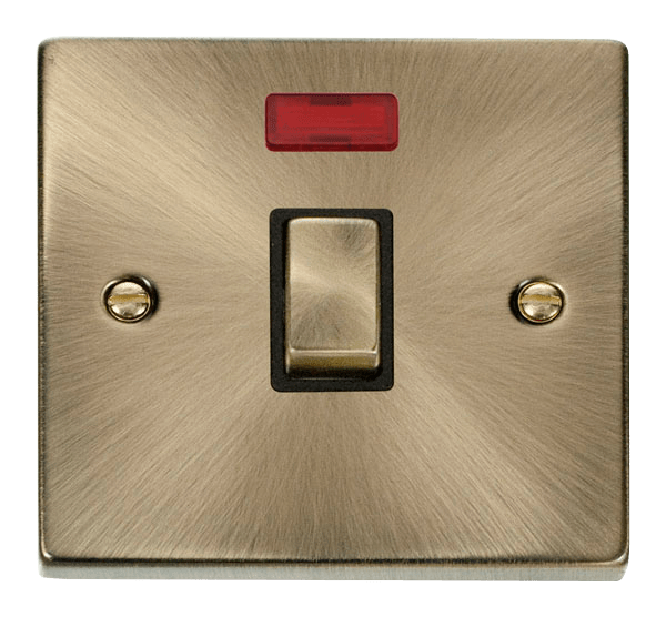 Click Deco 20A DP Switch + Neon Antique Brass Black Insert VPAB723BK