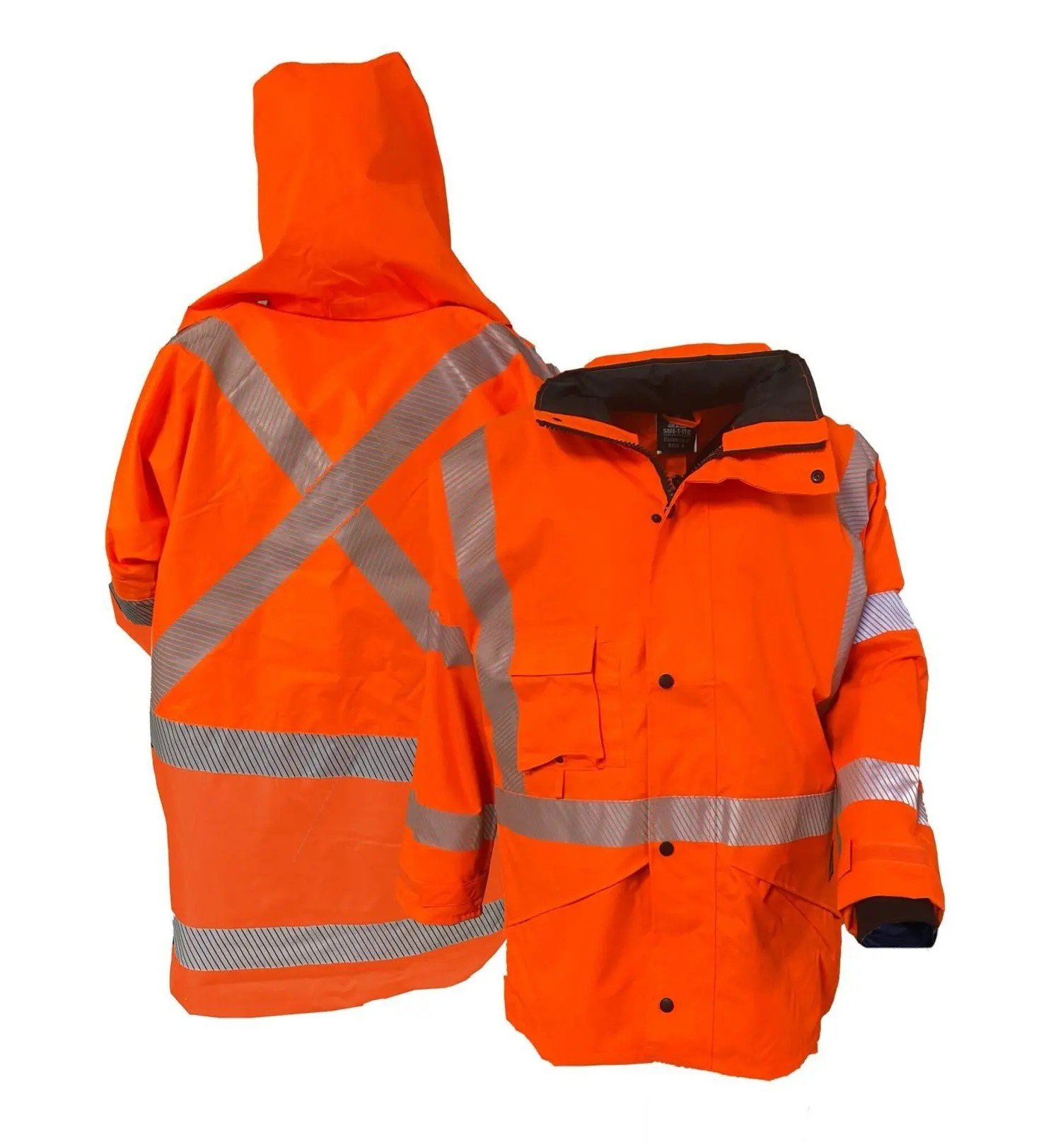 Hi-Vis Rain Jacket W/Hood PU Coated Orange