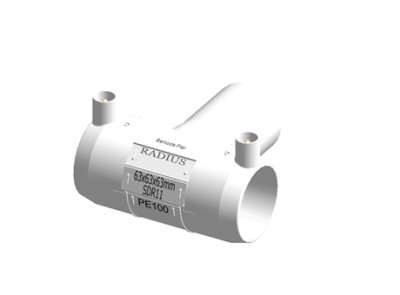 Radius Systems Equal Tee Black Electrofusion 63mm 16BAR WATER/10BAR GAS PE100 40V 4.0PIN WA2208