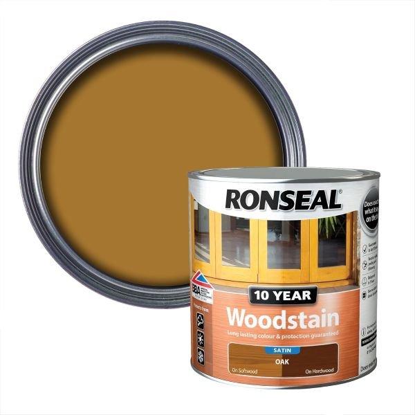 Ronseal 10 Year Woodstain Oak Colour Tin & Swatch