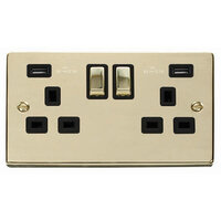 Click Deco CLICKVPBR580BK Polished Brass 13A 2G USB Switched Socket Black Ingot