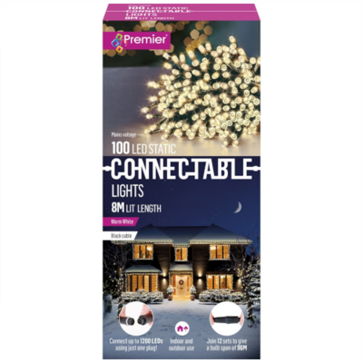 Premier 100 LED Static Connectable Lights - White