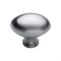 C114-38-SC - Heritage Brass Cabinet Knob Victorian Oval Design 38mm Satin Chrome Finish