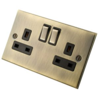 2 Gang 13 Amp Antique Brass Switched Socket MAB213SS