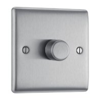 NEXUS BRUSHED STEEL INTELLIGENT TRAILING EDGE DIMMER SWITCH 200W OR 10 LED LAMPS 1 GANG 2 WAY PUSH
