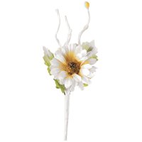 Flower With Leaves/Twig White 80mm - Pack of 24