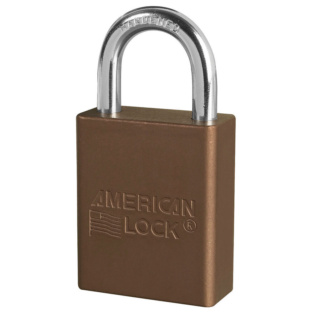 Master Lock Brown anodized aluminum safety padlock, 38mm wide with 25mm tall shackle