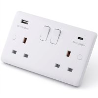 Iona 13 Amp 2 Gang Switched Socket c/w USB-A & USB-C