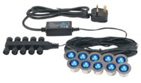 SAXBY 10-SET BLUE LED DECK LIGHT KIT IP67  (CUT-OUT 22MM OVERALL 30MM) 3MTR'S OF CABLE WITH EACH LIGHT