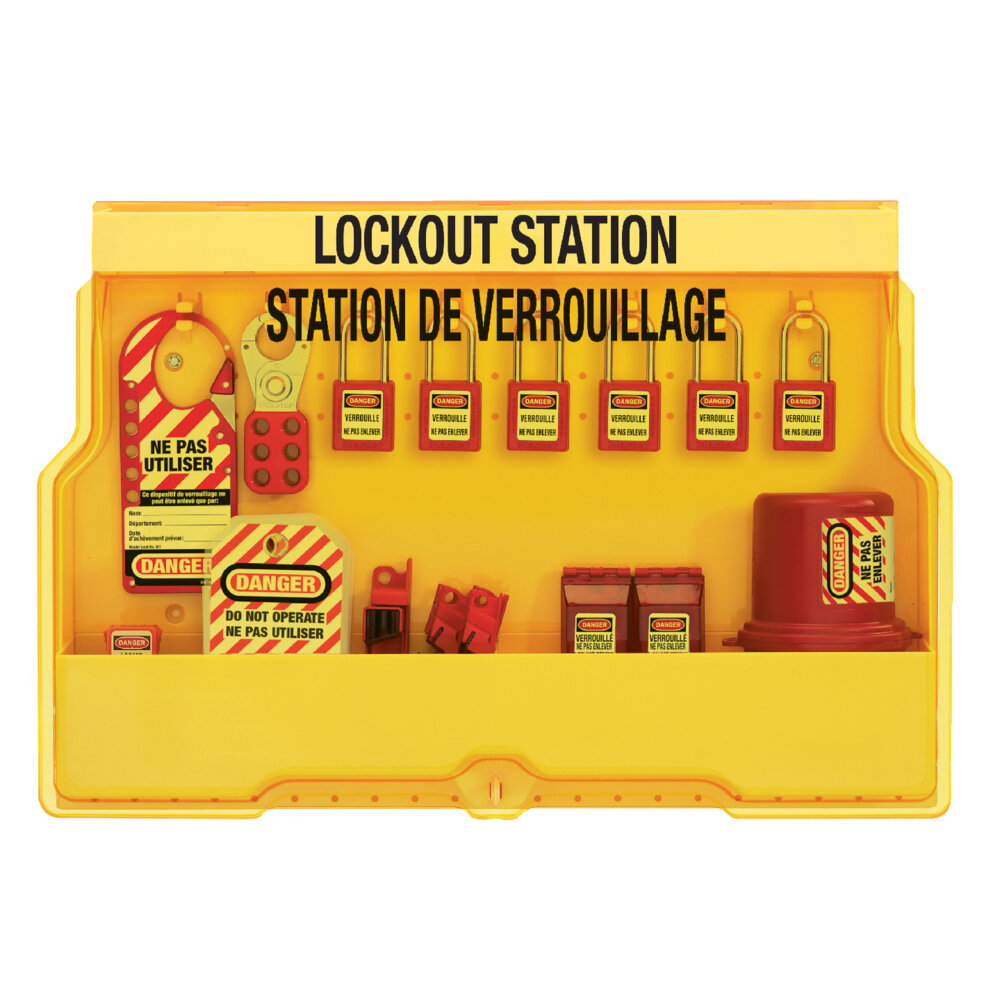 Master Lock Lockout station, french/english, electrical focus, Zenex™ thermoplastic padlocks