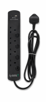 POWERMASTER 4 GANG 2 MTR 13A SWITCHED WITH SURGE PROTECTION & TYPE A+C CHARGER BLACK