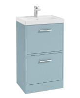 FINLAND 50CM TWO DRAWER MORNING SKY BLUE MATT FLOOR STANDING VANITY UNIT - BRUSHED CHROME HANDLE