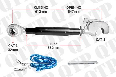 Top Link Cat 3 / 3 Ball Hook 380mm Heavy Duty