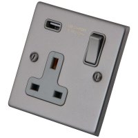 Gunmetal Grey 1 Gang Socket c/w USB Outlets 6011-912