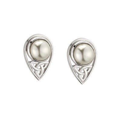contemporary irish sterling silver glass pearl trinity knot stud earrings S34136 from Solvar