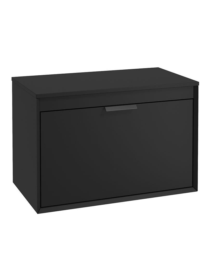 FJORD 80CM TWO DRAWER MATT BLACK COUNTERTOP VANITY UNIT - MATT BLACK HANDLES