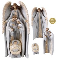Resin Nativity Holy Family & Angel - 9 1/2 inch   (89702)