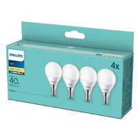PHILIPS LED 5.5W (40W) Golfball E14 4 Pack Warm White Frosted Non Dimmable Bulb