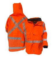 Hi-Vis Rain Jacket W/Hood PU Coated Orange