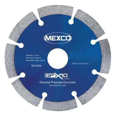 Mexco 115mm General Purpose Concrete 10mm Diamond Blade (22.23mm Bore)