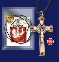 Crucifix 1 1/2  inch Metal/Ruby/Swarovski Crystal   (10274)