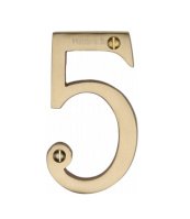 C1560-5-SB - Heritage Brass Numeral 5 Face Fix 76mm (3") Satin Brass Finish