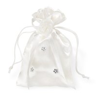 Satin Pouch With Diamante Effect Flowers Ivory - 100 x 150mm