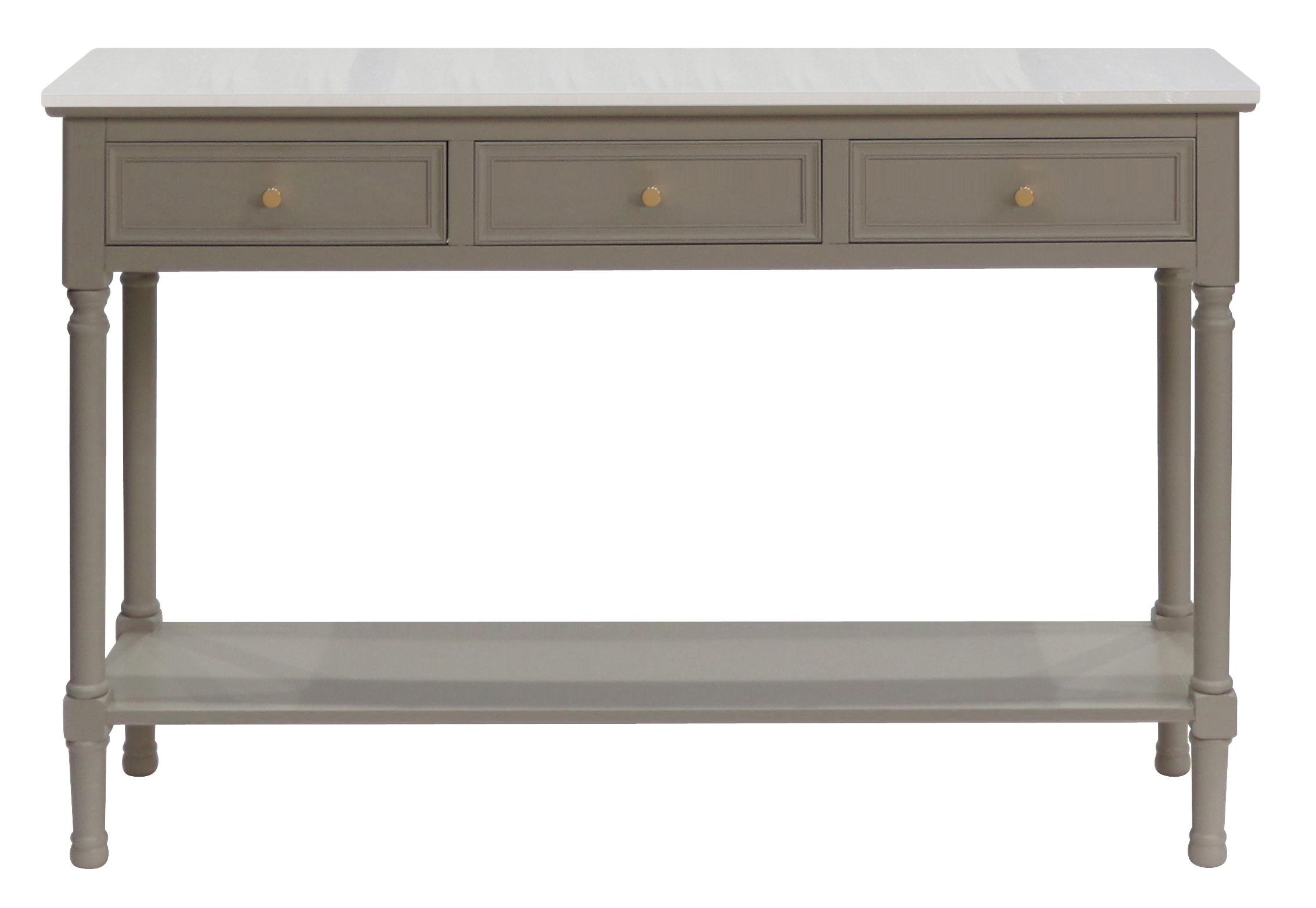 Khaki Console Table 3 Drawers 1 Shelf with White Marble 120x33x75cm