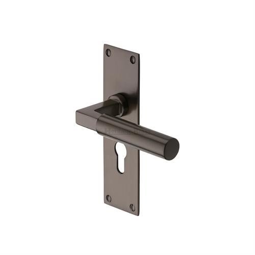 BAU7348-MB - Heritage Brass Door Handle for Euro Profile Plate Bauhaus Design Matt Bronze Finish
