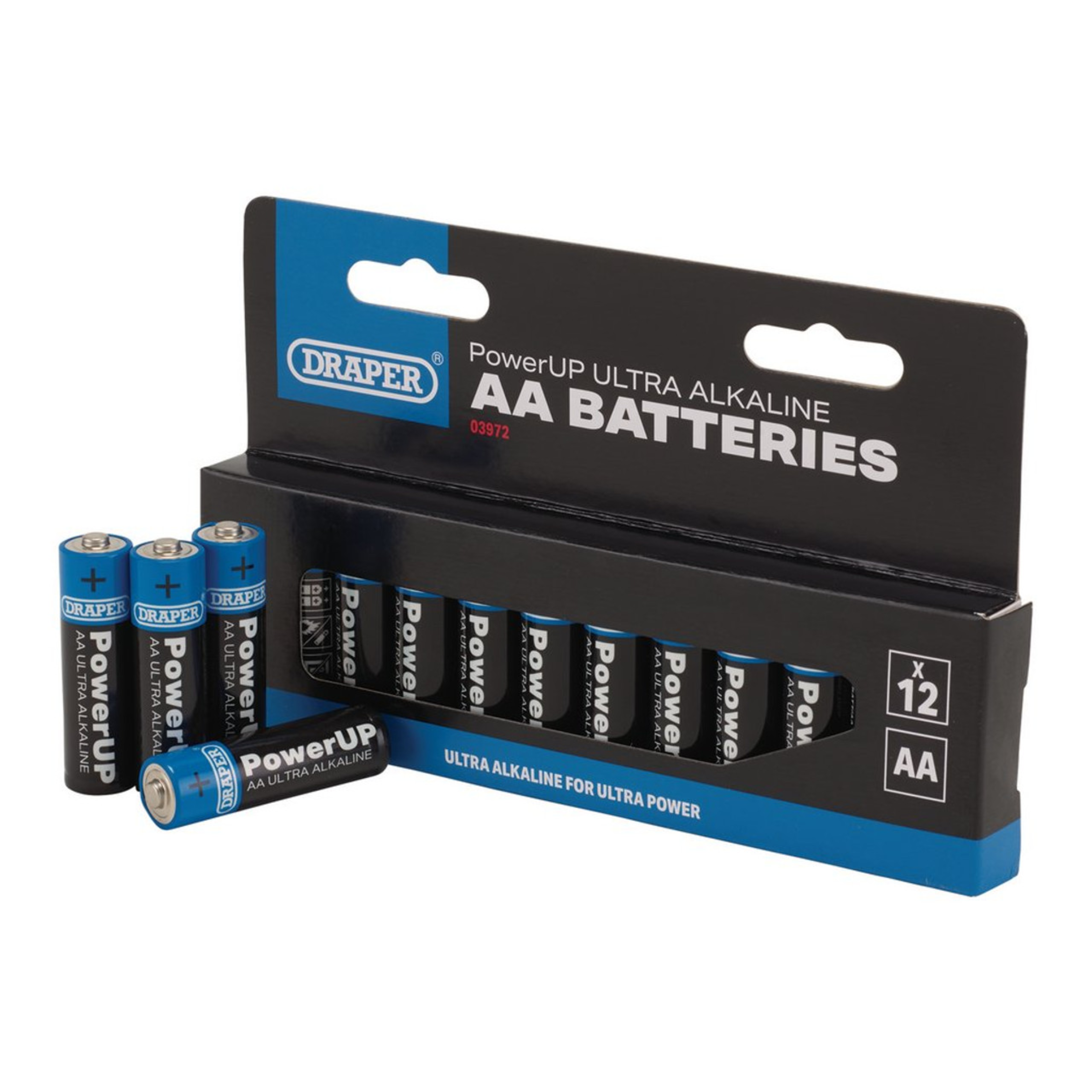 Draper PowerUP Ultra Alkaline AA Batteries, 12/Pack