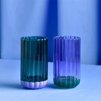 Raspberry Blossom Set of 2 Tumbler Glasses Purple & Green