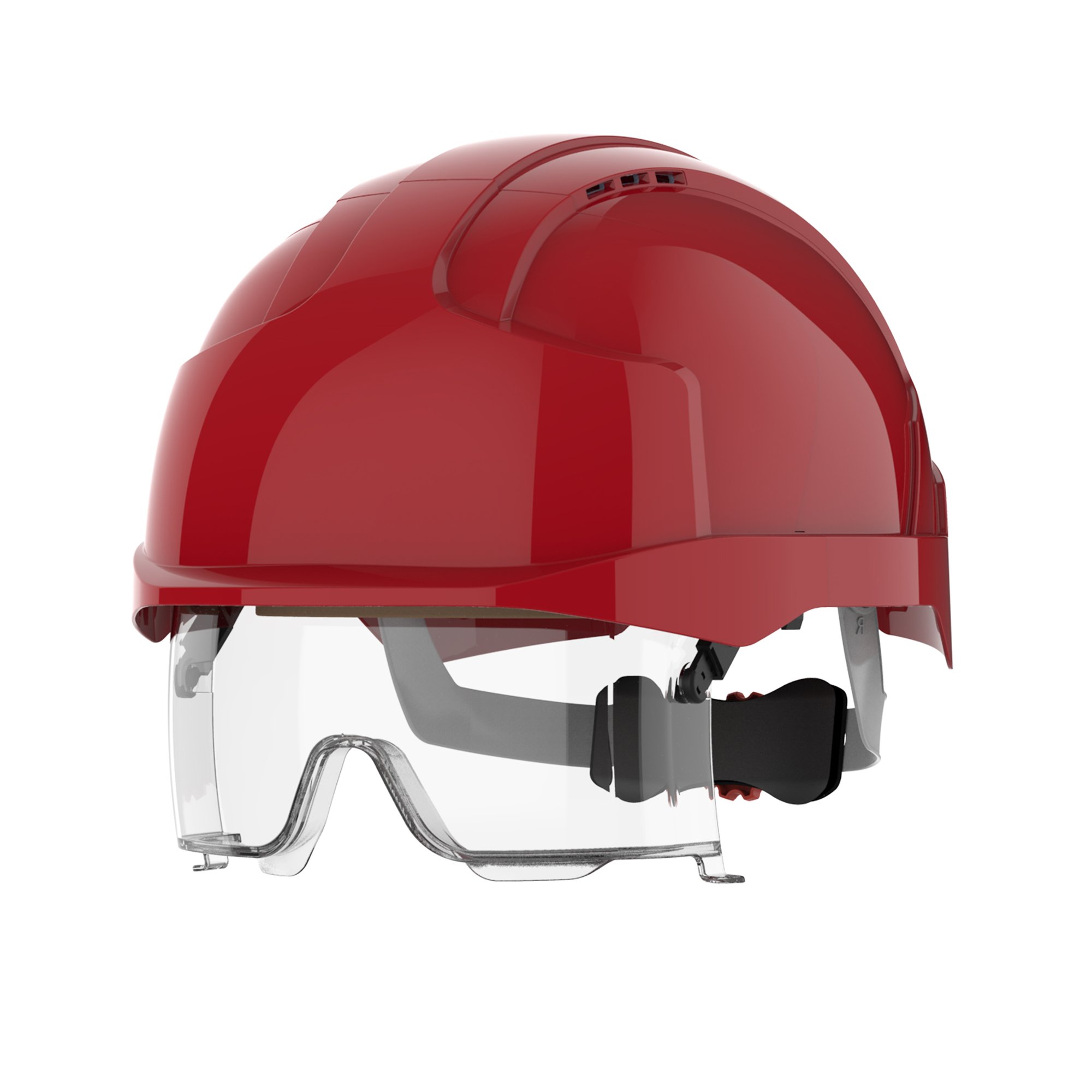 EVO VISTALENS SAFETY HELMET WITH INTEGRATED EYEWEAR-VENTED-RED/RED