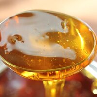 a spoon with shiny clear translucent golden syrup treacle