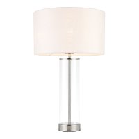 LESSINA TOUCH TABLE LAMP BRIGHT NICKEL, VINTAGE WHITE FAUX SILK 