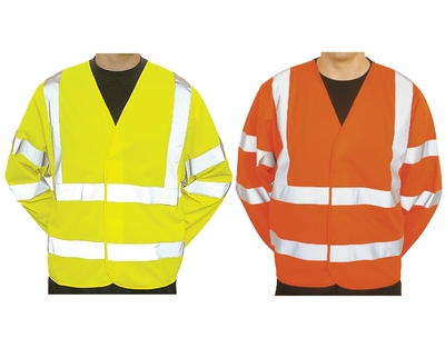 Hi-Visibility Long Sleeve Vest Class 3 Yellow or Orange