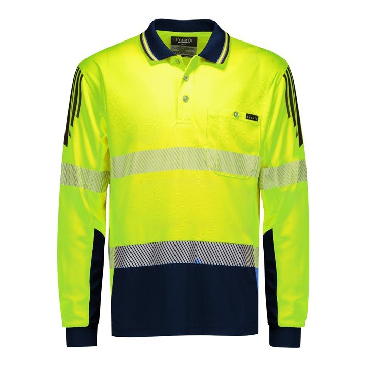 ZH550, Mens Hi Vis Flux Segmented Tape Long Sleeve Polo