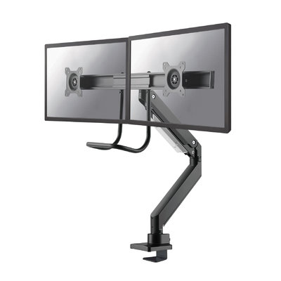 NewStar NM-D775DXBLACK Full Motion Dual Desk Mount (clamp & grommet) with crossbar and handle for two 10-32" Monitor Screens, Height Adjustable (gas spring) - Black