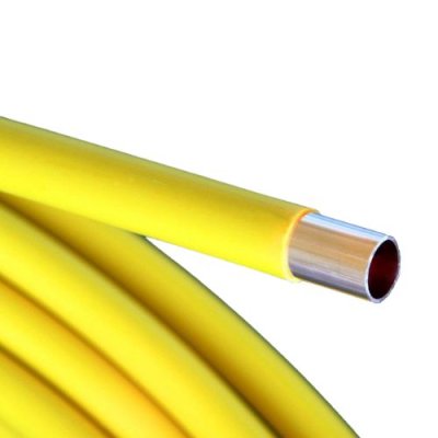 Zachte koperbuis met gele mantel 18x1 rol 50m