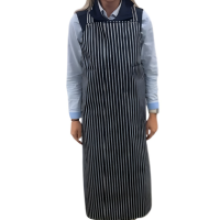Apron With Long Neck Band, 102cm Striped Butchers, No Eyelids, Navy