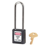 Master Lock Black Zenex&trade; thermoplastic safety padlock, 38mm wide with 76mm shackle