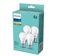 PHILIPS LED 8W (60W) A60 E27 4 Pack Warm White Frosted Non Dimmable Bulb