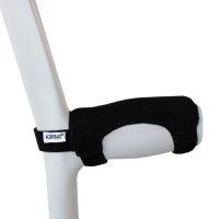 This small neoprene cushion hooks around the handle of your cane or crutches with comfort