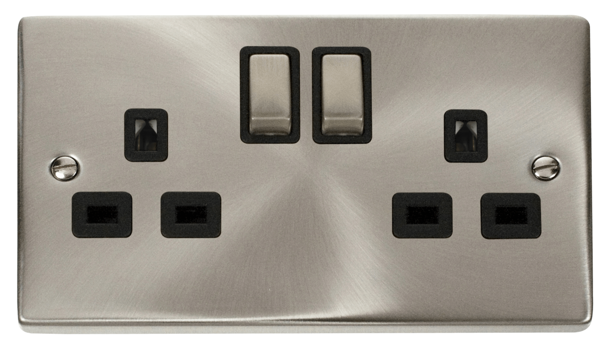 Click Deco 2G Switched Socket Satin Chrome Black Insert VPSC1536BK