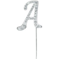 Diamante Letter "A" On Stem Silver - 4.5cm
