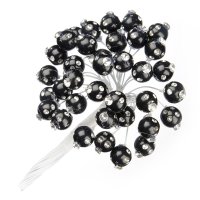 Pearls With Diamante On Stem Black - Dia 10mm