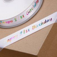Printed 'Happy 21st Birthday' Ribbon Multicolour - 20mm x 50m