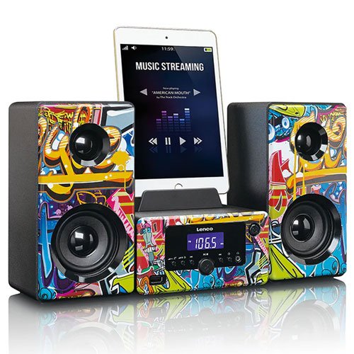 Lenco Micro set with FM Radio, Bluetooth, USB and Aux Ingang - Graffiti