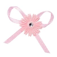 Satin Daisy/Diamante Bows Pink Dia 4cm - Pack of 12